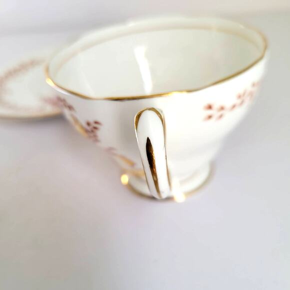 Vintage Queen Ann Teacup Saucer Orchids Pink Yellow Bone China Cottagecore - Picture 5 of 10